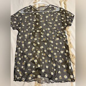 Black Daisy Mesh Top